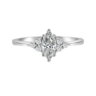 Marquise-Cut Lab Grown 2 1/3ctw. Diamond With Round Trilogy Sides Engagement Ring in 14k White Gold